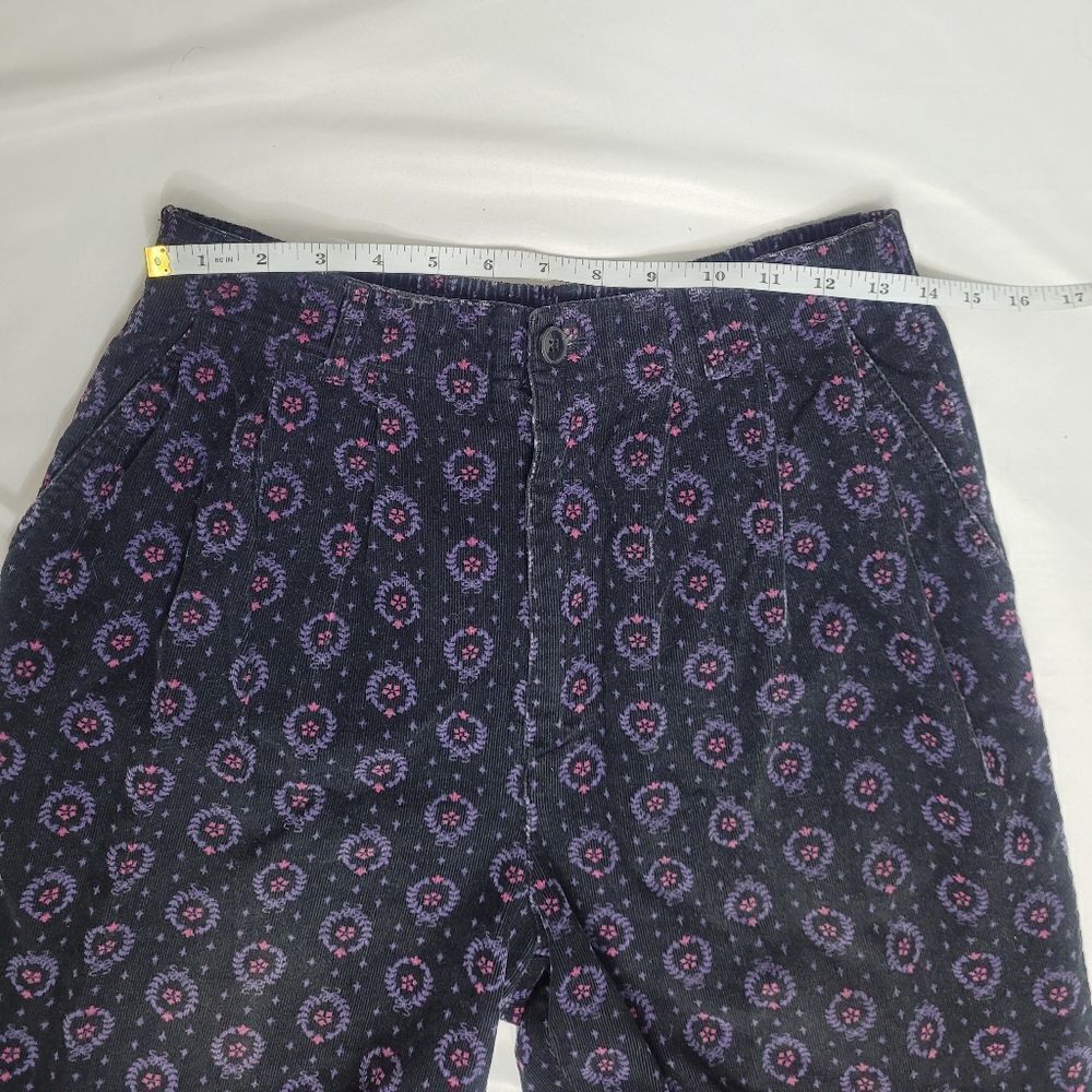 VINTAGE 90s pants high rise printed pull‎ on corduroy S/M - Picture 6 of 8